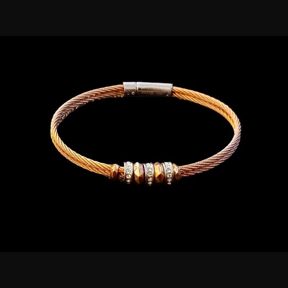Fossil Two Tone Copper and Silver Beaded Bracelet 7" Long - Picture 1 of 6